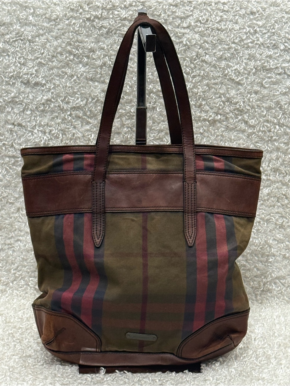 Burberry Brown Plaid Canvas Tote Bag Dark brown